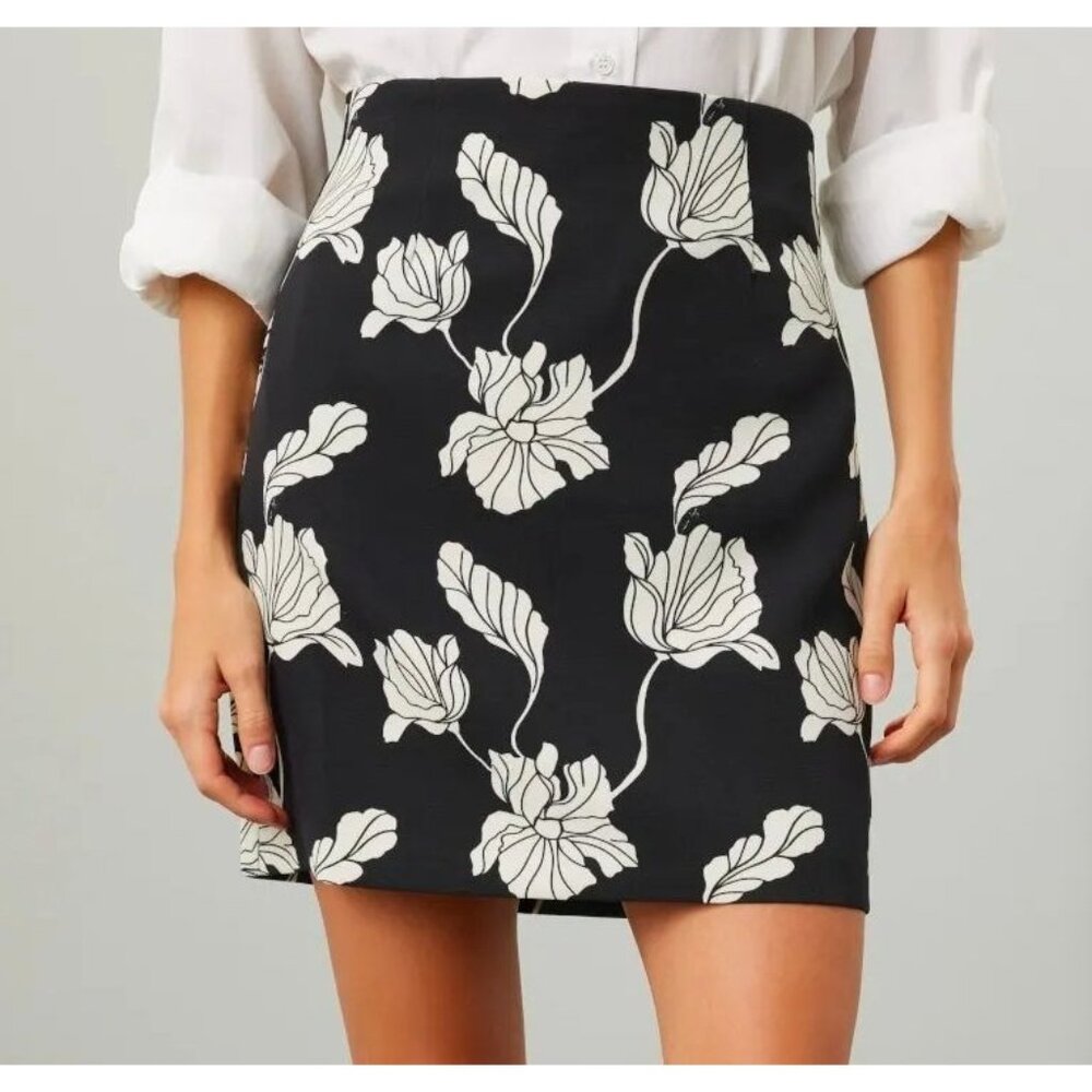 Adam Lippes Collective Black & White Floral Print Mini Skirt Size 10